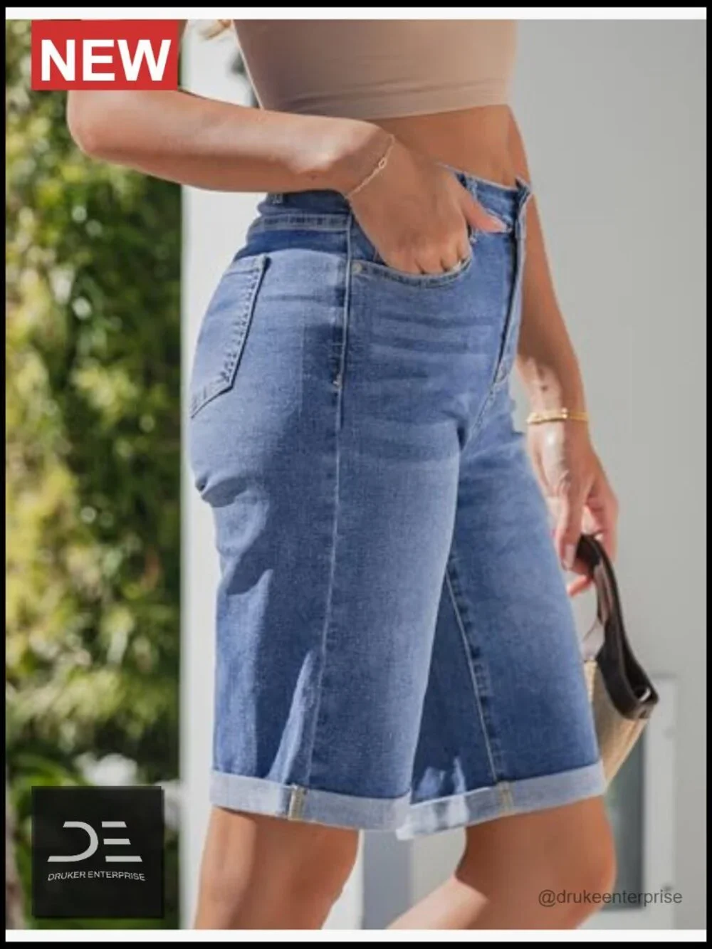 High Waisted Bermuda Jean Shorts 12